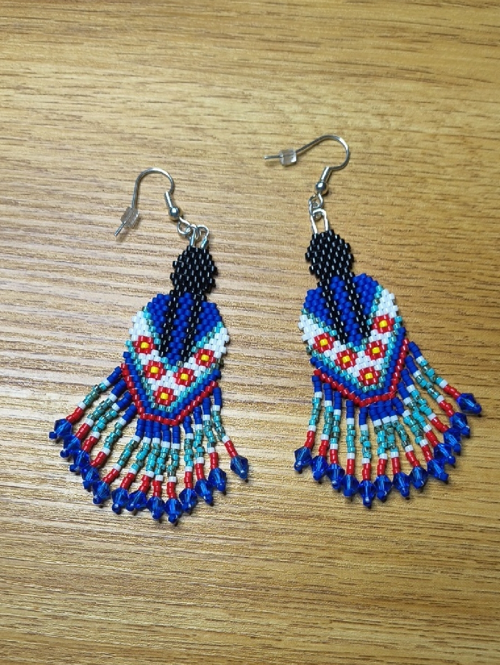 Hand Crafted Native Woman Beaded Fringe Earrings